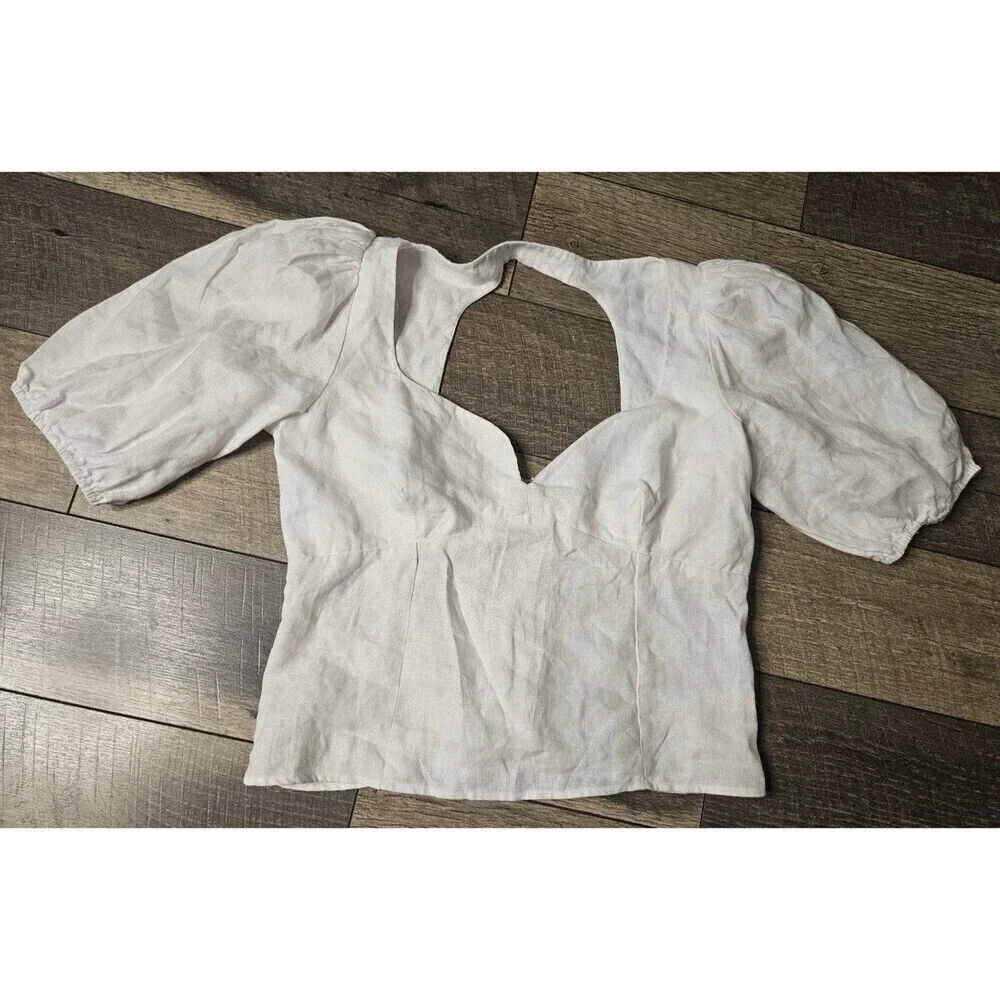 Reformation Mia Linen Top White Cutout Puff Slevee Size 12